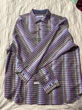 Tommy Bahama Purple and Gray Plaid Men's Dress Shirt